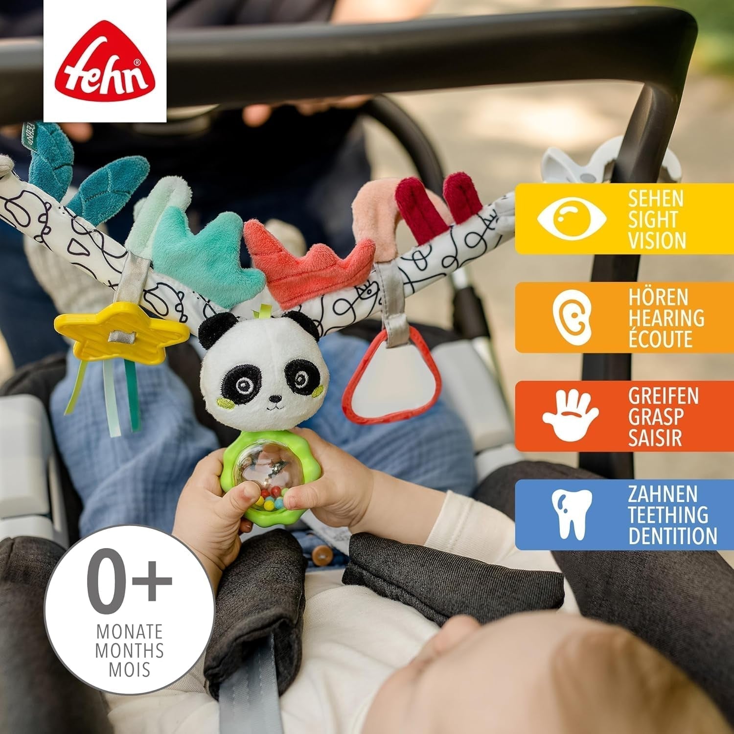 Fehn dětský pojízdný řetěz Panda Baby Mobile - dětský pojízdný řetízek s roztomilými figurkami - flexibilní závěsná hračka pro miminko - hračka do kočárku pro miminka a batolata od 0+ měsíců Baby Toys Naty Shop