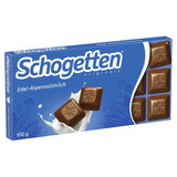 Schogetten Premium tyčinka z alpského mléka, 100g, jednotlivě porcovaná. Potěšení. Kousek po kousku.