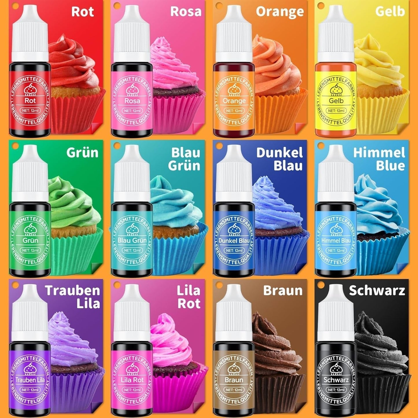 Sada tekutých potravinářských barviv 12 x 12 ml Naty Shop
