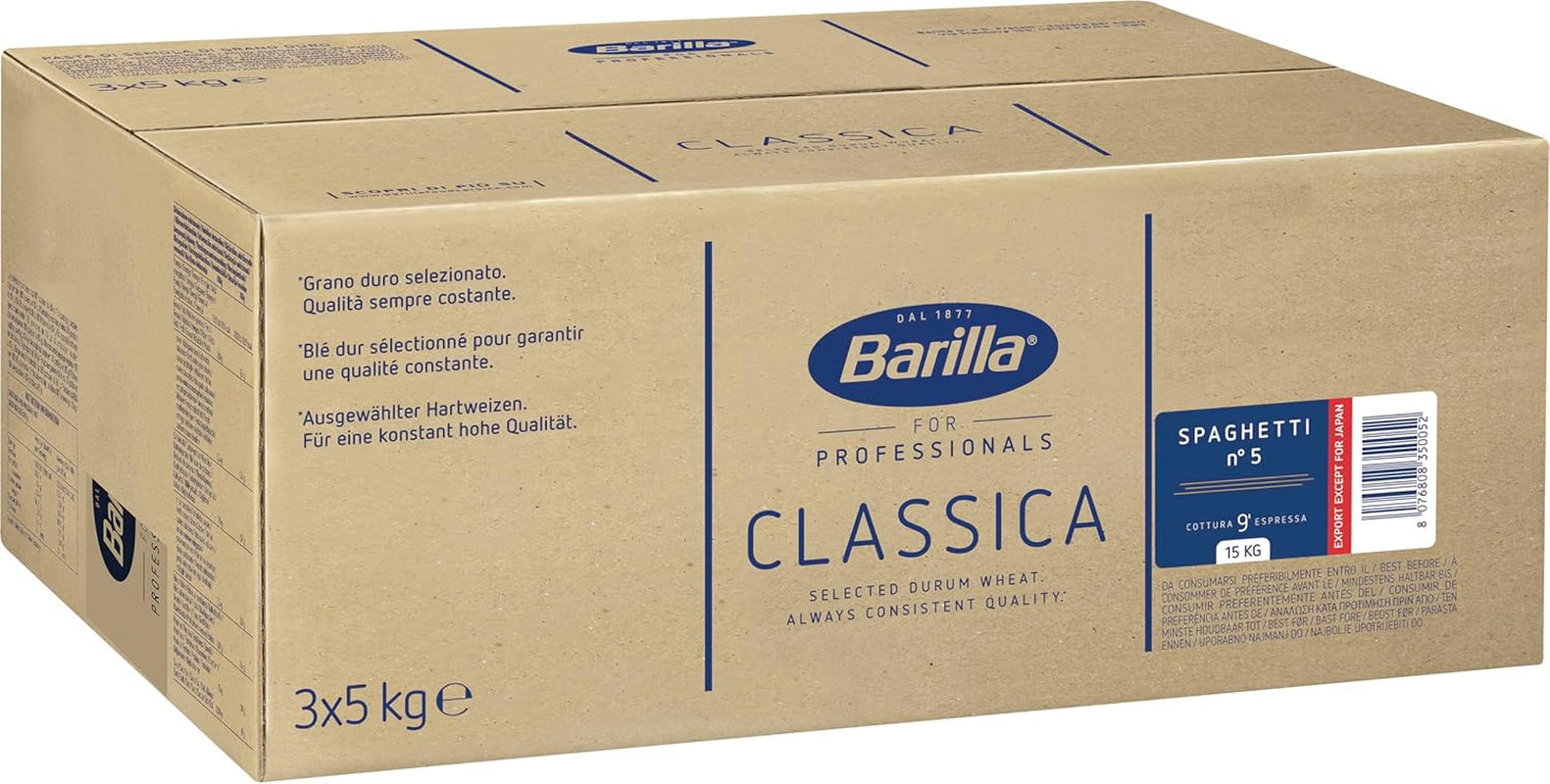 Barilla Durum Pšeničné špagety Těstoviny č. 5 – Balení po 1 (1x5kg)