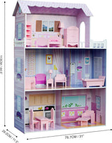 Obří domeček pro panenky Olivia's Small World, velký dřevěný domeček pro panenky s nábytkem a doplňky, 3patrový domeček pro panenky pro děti, domeček pro panenky 12", 3 roky + domečky pro panenky Naty Shop