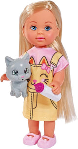 Simba 105733591 - Evi Love Kitty 2 způsoby shody pouze s jednou položkou bude odeslána panenka v roztomilých šatech pro kočky s koťaty a lahví na pití 12 cm Play Doll Ages 3+