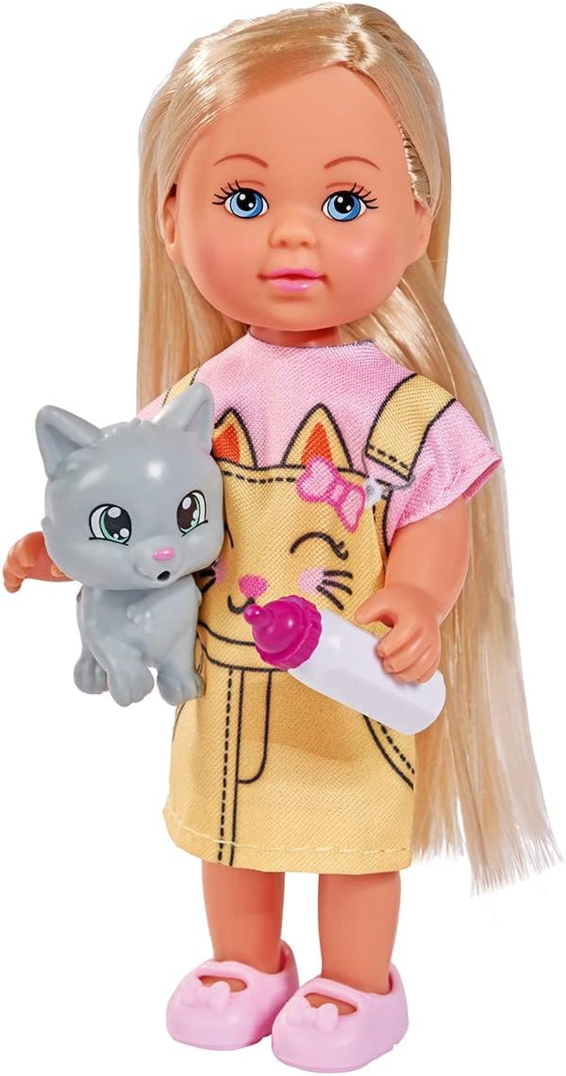 Simba 105733591 - Evi Love Kitty 2 způsoby shody pouze s jednou položkou bude odeslána panenka v roztomilých šatech pro kočky s koťaty a lahví na pití 12 cm Play Doll Ages 3+