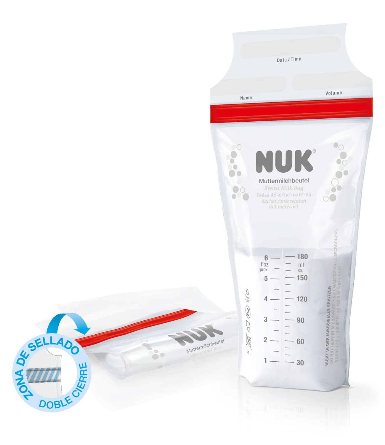 NUK sáčky na mateřské mléko, které šetří místo a lze je ihned použít, 180 ml, 25 ks, průhledné Příslušenství Potraviny a kojení Bebe Naty Shop