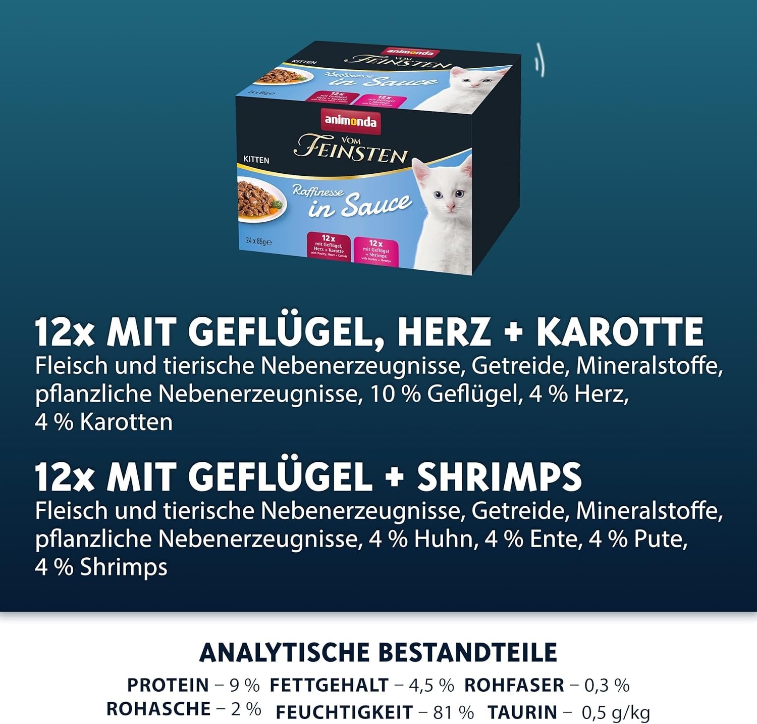 animonda vom Feinsten Premium Kitten Mokré krmivo pro kočky, Rafinované příchutě v omáčce, 24 sáčků (24 x 85g), Vysoce kvalitní mokré krmivo pro kočky, bez cukru, Směs mix
