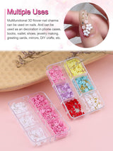 Kalolary Květiny Nail Art Charms, 3D akrylové květiny na nehty Pět okvětních lístků Květinové ozdoby Kamínky na nehty Smíšené kovové korálky pro DIY Nail Art Design Výroba šperků (2 krabičky)