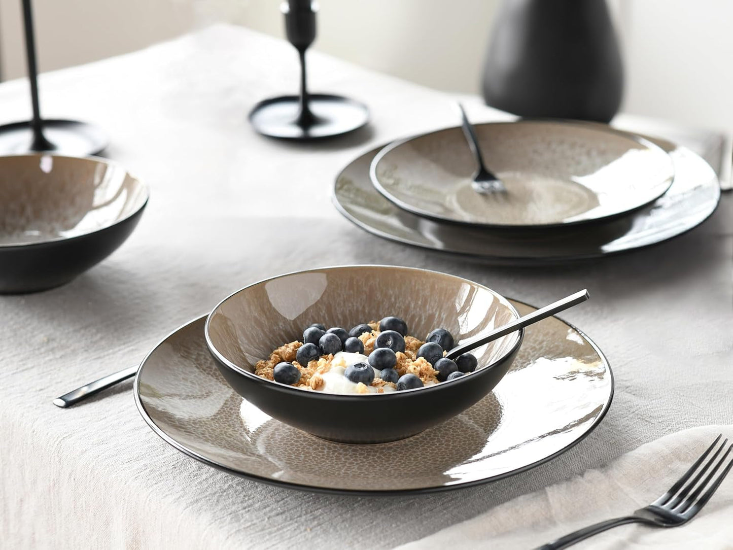 CreaTable, 24464, Malmö Beige Series, 18dílná sada nádobí pro 6, sada kameninových talířů, vhodné do myčky a mikrovlnné trouby, kvalitní výroba