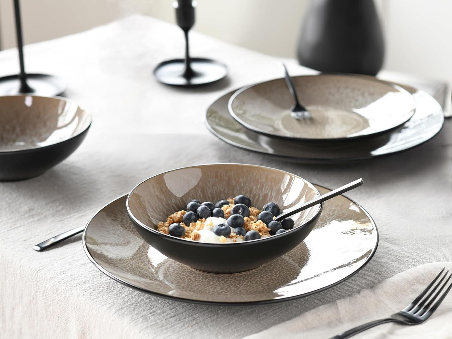 CreaTable, 24464, Malmö Beige Series, 18dílná sada nádobí pro 6, sada kameninových talířů, vhodné do myčky a mikrovlnné trouby, kvalitní výroba