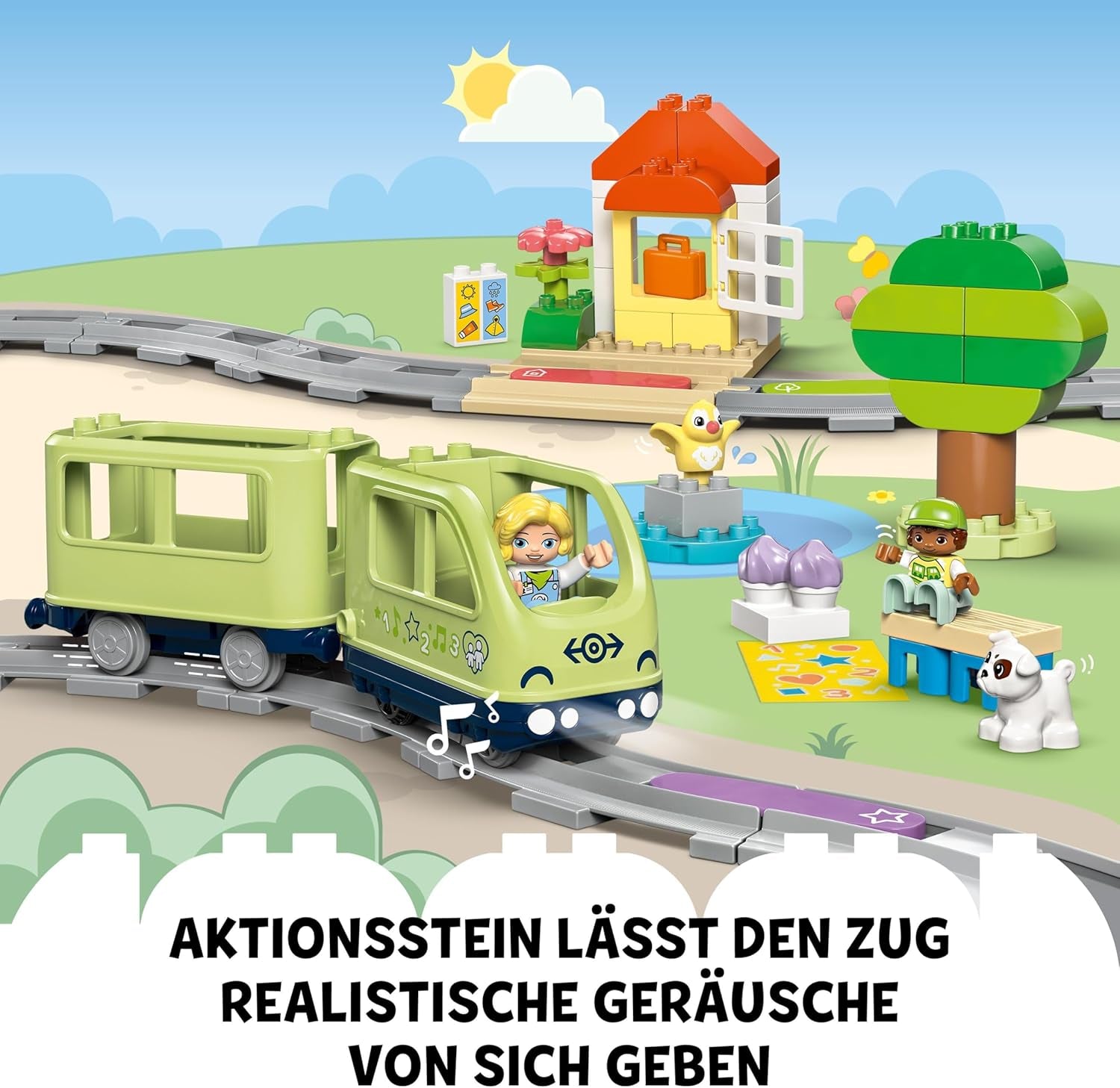 Interaktivní dobrodružný vlak LEGO DUPLO Town, sada se světly a zvuky pro hraní rolí, umožňuje 2letým dětem stavět koleje, předškolní vzdělávací hračka 10427 Stavebnice Besuche den LEGO-Store