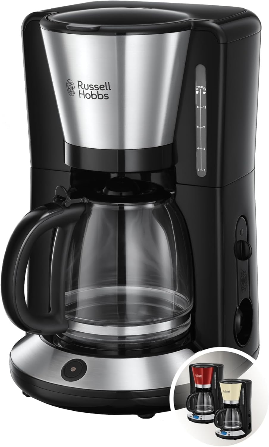 Kávovar Russell Hobbs [Digitální časovač, sprchová hlavice pro optimální odsávání a aroma] Colors+ Creme (1 až 10 šálků, 1,25 l skleněná karafa, topná deska, 1100 W) Kávovar s filtrem 24033-56
