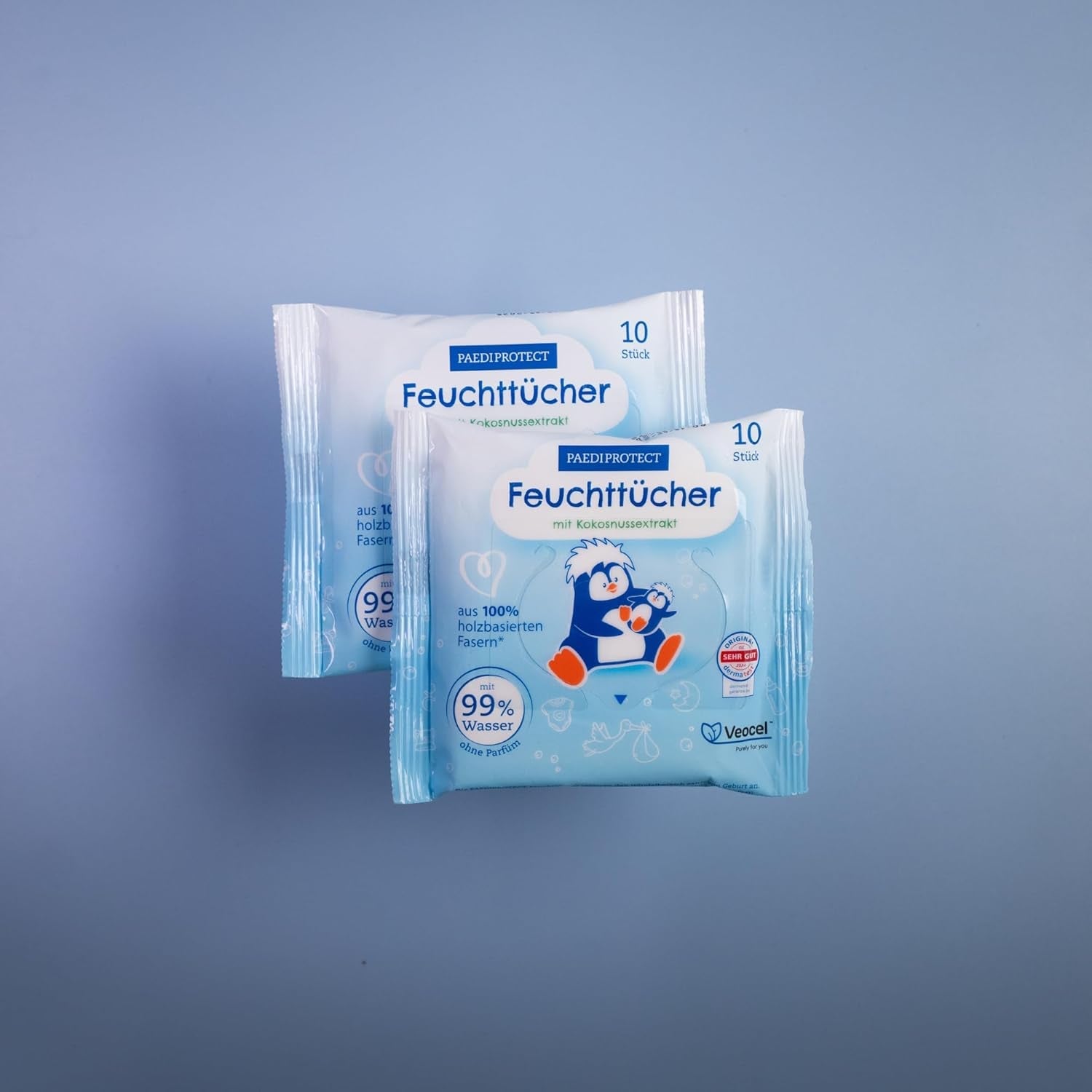 PAEDIPROTECT Baby vlhčené ubrousky 1 x 10 ks Sensitive dětské vlhčené ubrousky 99% vody bez parfemace pro miminka a děti Jemná pokožka Kokosový extrakt bez mikroplastů Vegan (5 balení)