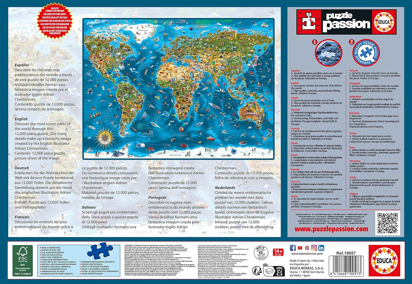 Educa - div světa, skládačka 12000 dílků dospělí a děti od 14 let, mapa světa (19057) Puzzle Naty Shop
