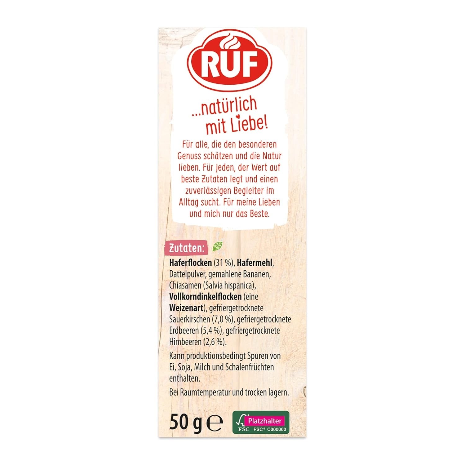 RUF Smoothie Bowl Berry Bunch Oats Snídaňová svačina s ovocem a chia semínky, rychlá a snadná příprava, veganská, 1 sáček x 50 g (balení 3 ks)