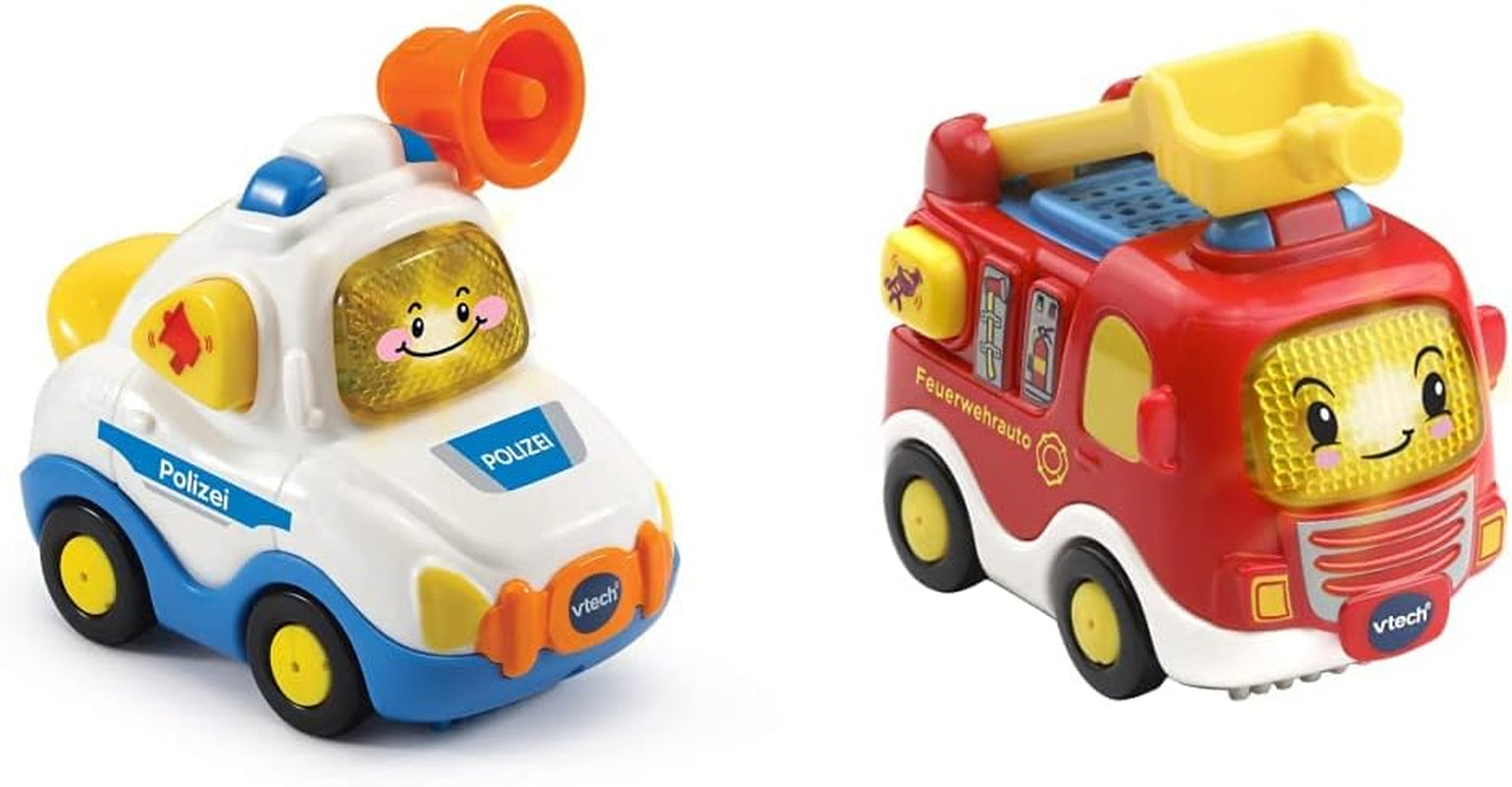 Vtech TUT TUT Baby Flitzer - Policie - Pro 1-5 let & TUT TUT Baby Flitzer - Hasičská stříkačka - Autíčko s hudbou, světelným tlačítkem, zajímavými větami a zvuky - Pro 1-5 let Bebe Toys Naty Shop Baby Flitzer hasičská sada
