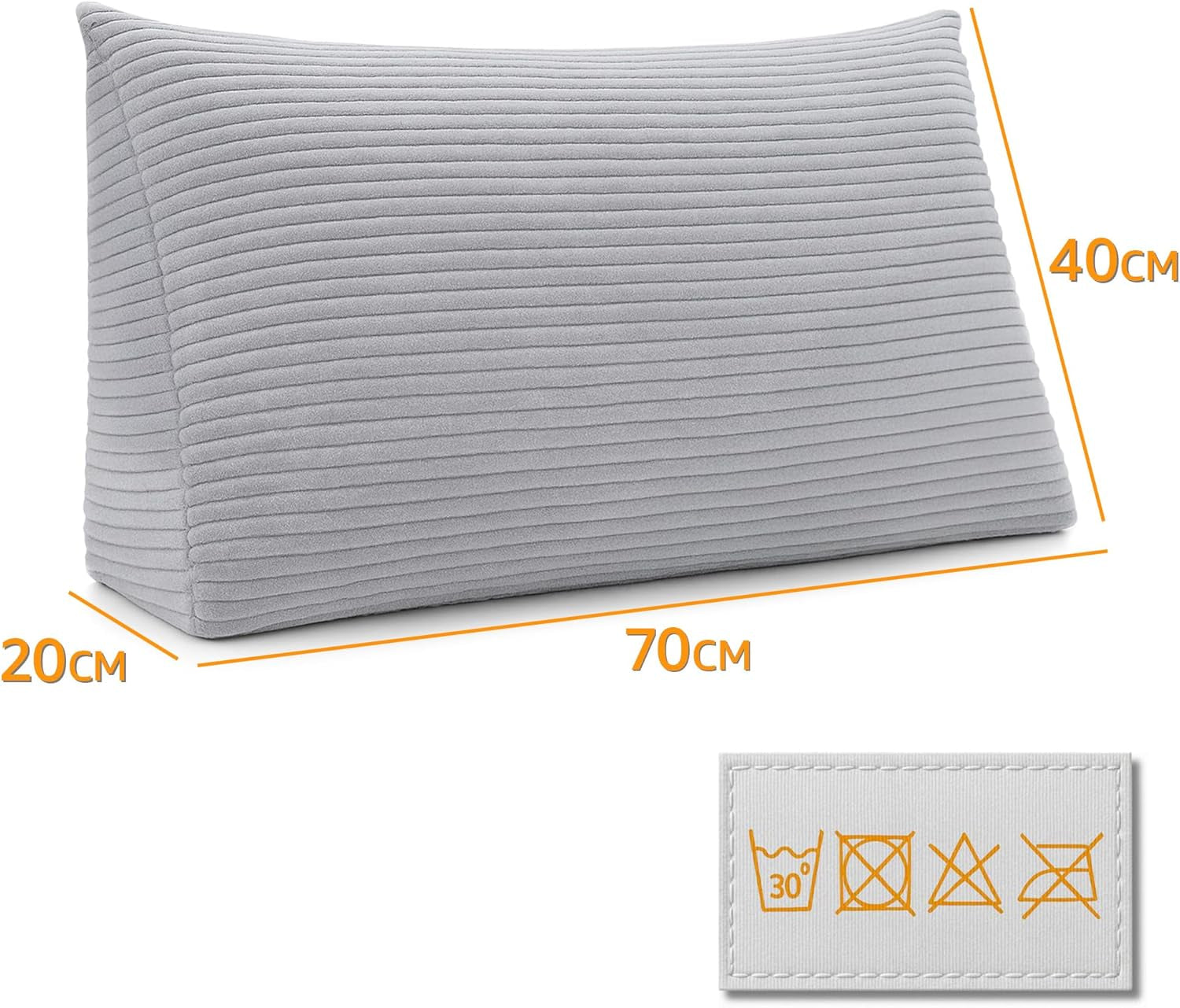 Péřový polštář, zádový polštář, sametový polštář, šířka 70 cm - polštář na čtení na postel, pohovku a pohovku, velký polštář na pohovku, nástěnný polštář, polštář na pohovku, polštář na čtení, podpěra zad, světle šedá