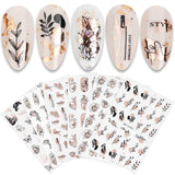 JMEOWIO Nálepka na nehty Rose Gold Schwarze Blume 12 Blatt Nálepka na nehty Selbtklebend Nagelaufkleber Frühlings Linie Abstraktes Blatt Dekoration Nageldesign Zubehör