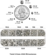 Beadsland 2500 ks Glas Nailart Strasssteine ​​​​Kristall Flatback Edelsteine ​​Runde, ​​Für Handwerk Gemischt 8 Größen SS4 ~ SS30 Mit Picking Pinzette Und Stift (Kristall Weiss)
