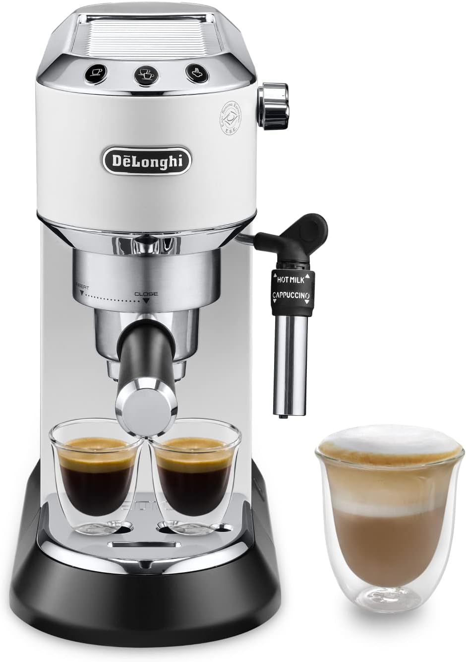 De'Longhi Dedica Style EC 685.B – Espresso kávovar s portafiltrem, espresso kávovar s profesionálním napěňovačem mléka, šířka pouze 15 cm, na mletou kávu nebo kapsle ESE, nádrž na vodu 1 l, černá