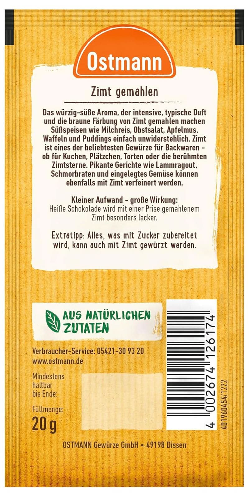 Ostmann - Mletá skořice, 20 gramů Condimente Naty Shop