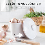 Römertopf Fresh Pot MINI 0,6 litru - Keramický hrnec na česnek - Prodyšná hlína udrží zeleninu déle čerstvou - Ideální cirkulace vzduchu - Bílé úložné boxy na potraviny Naty Shop