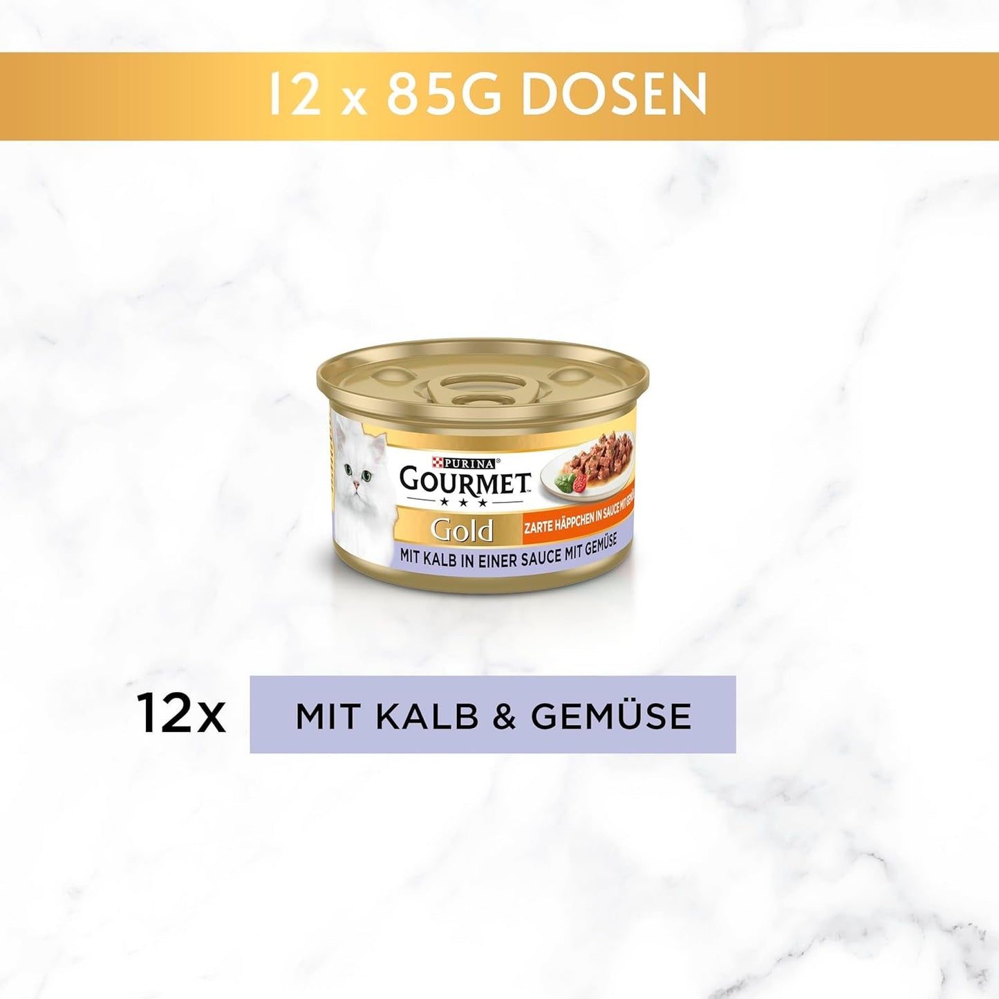 Gurmánské zlaté jemné sousta v zeleninové omáčce Telecí a zeleninové mokré krmivo pro kočky Balení po 12 kusech (12 x 85 g)