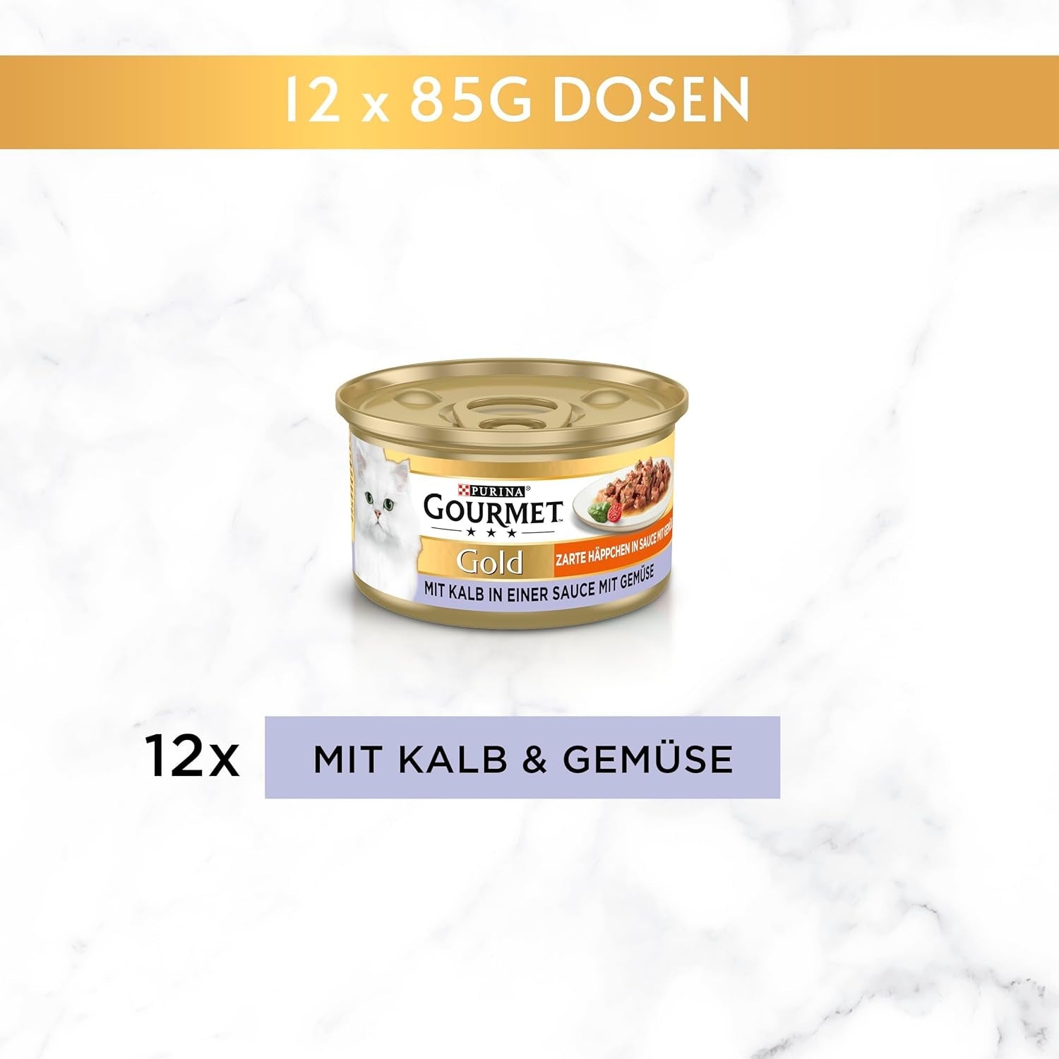 Gurmánské zlaté jemné sousta v zeleninové omáčce Telecí a zeleninové mokré krmivo pro kočky Balení po 12 kusech (12 x 85 g)