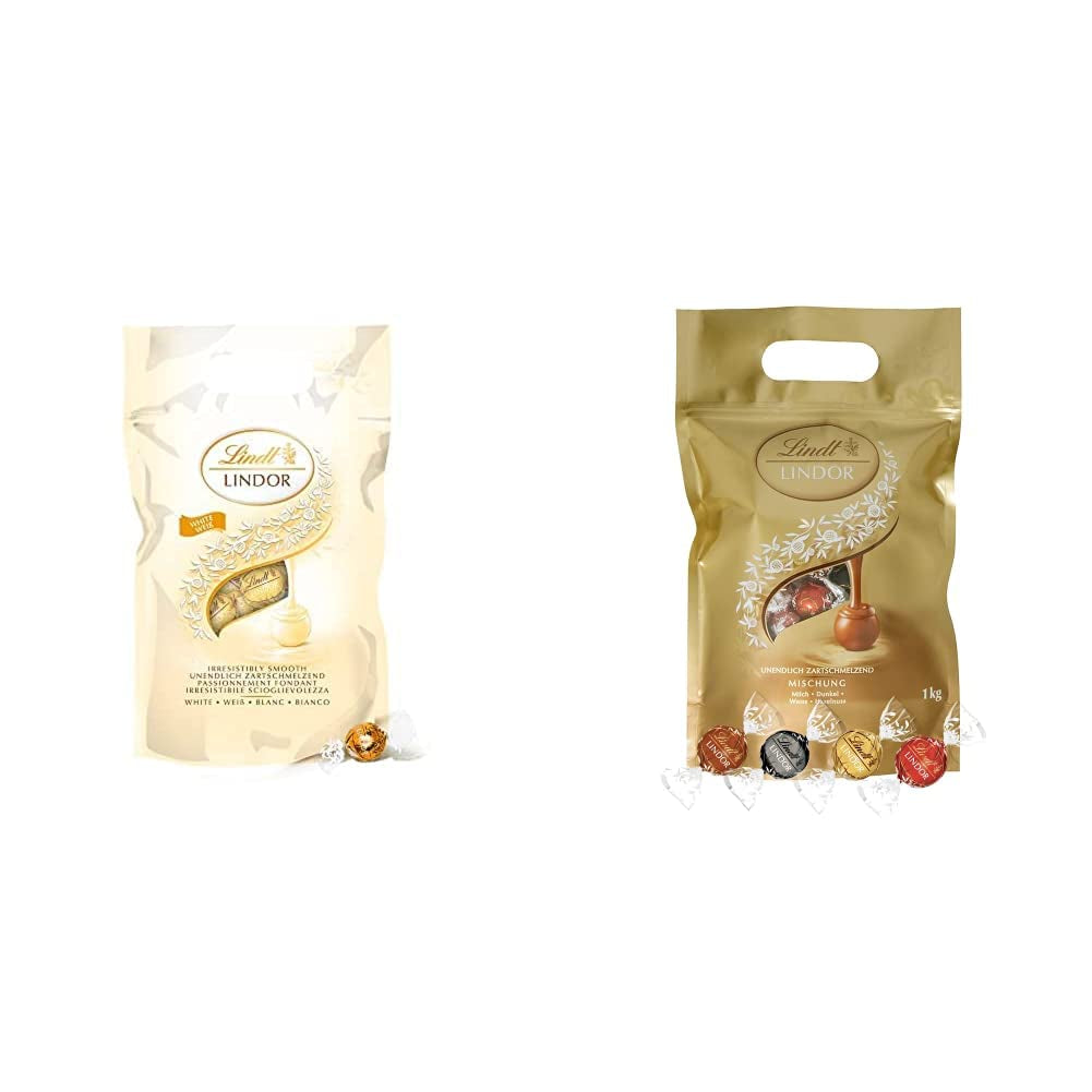 LINDOR kuličky bílé čokolády, 1 kg a LINDOR | 1 kg uzavíratelný sáček | cca. 80 kuliček z mléčné čokolády s mátovou náplní | Hromadné balení, pralinkový dárek, čokoládový dárek