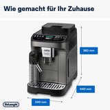 De'Longhi Magnifica Evo Next – plně automatický espressor Perfetto s napěňovačem mléka LatteCrema, 13 nápojů jedním dotykem, kávovar a cappuccino, barevný dotykový displej, titan (ECAM312.80.TB)