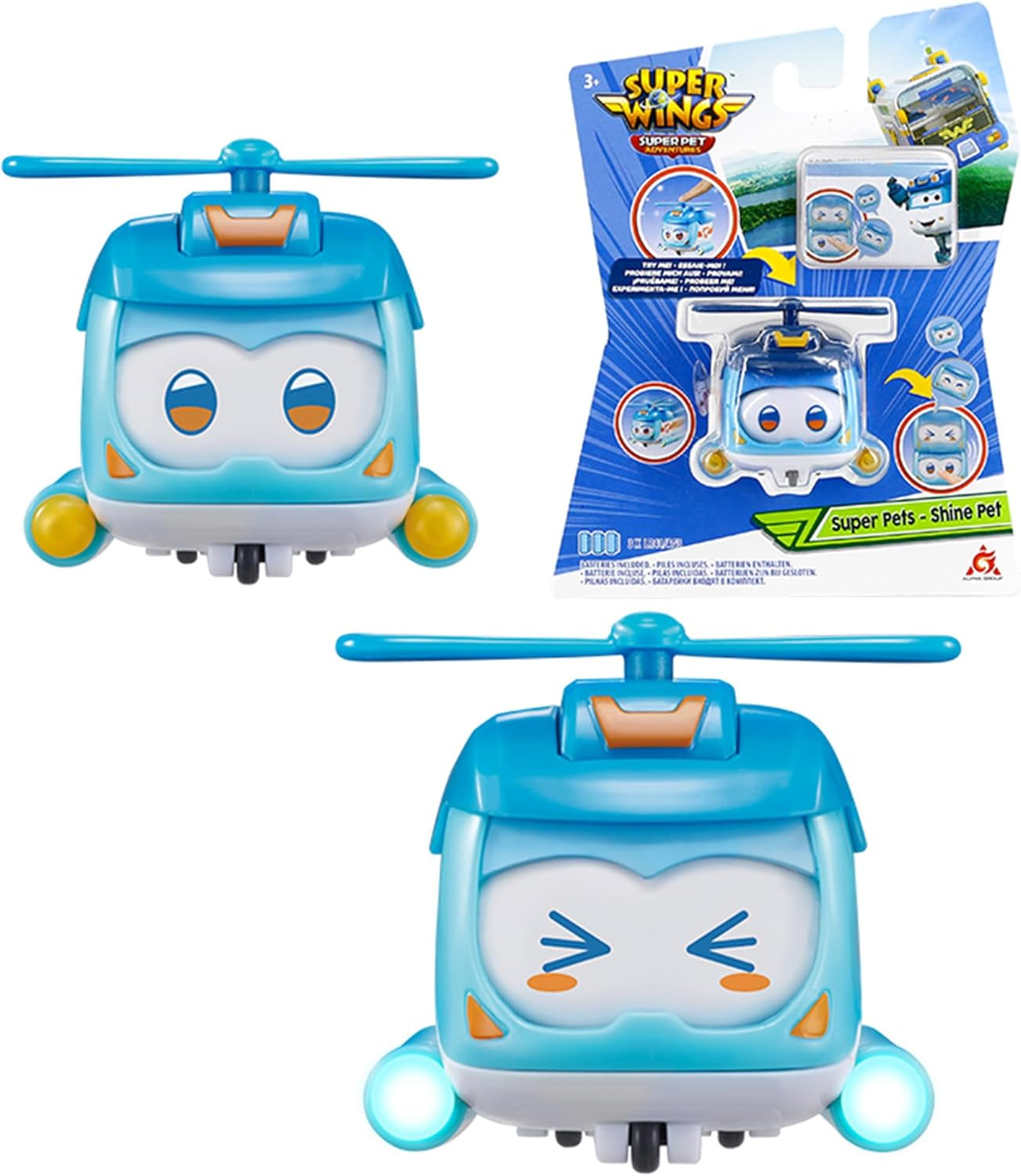 Super Wings Super Pets 4 KS Shine, Golden Boy, Jerome, Ellie Přepínatelná Přenosná hračka pro výraz obličeje Bleskový efekt pro 3 4 5 6 7 8letého chlapce Dívka 2palcové akční figurky Naty Shop Shine