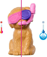 Hrací sada Barbie pro štěně Pool Party s módní panenkou, psím domečkem a skluzavkou, srdíčkovým bazénkem, 2 figurkami psů, 6 doplňků a měničem barev, JBF35