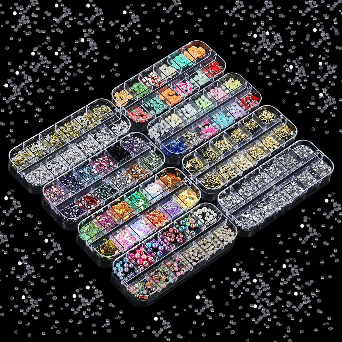8 Boxen Nail Art Strass Kit - Nail Art Gemischt Strass Set, Nagel Kunst Strasssteine ​​​​Gems Perlen Edelsteine ​​Bunt Pferdeaugen Strass Für Nageldesign Zubehör Mit 1 Pinzetten Und 1 Strass Picker Für DIY