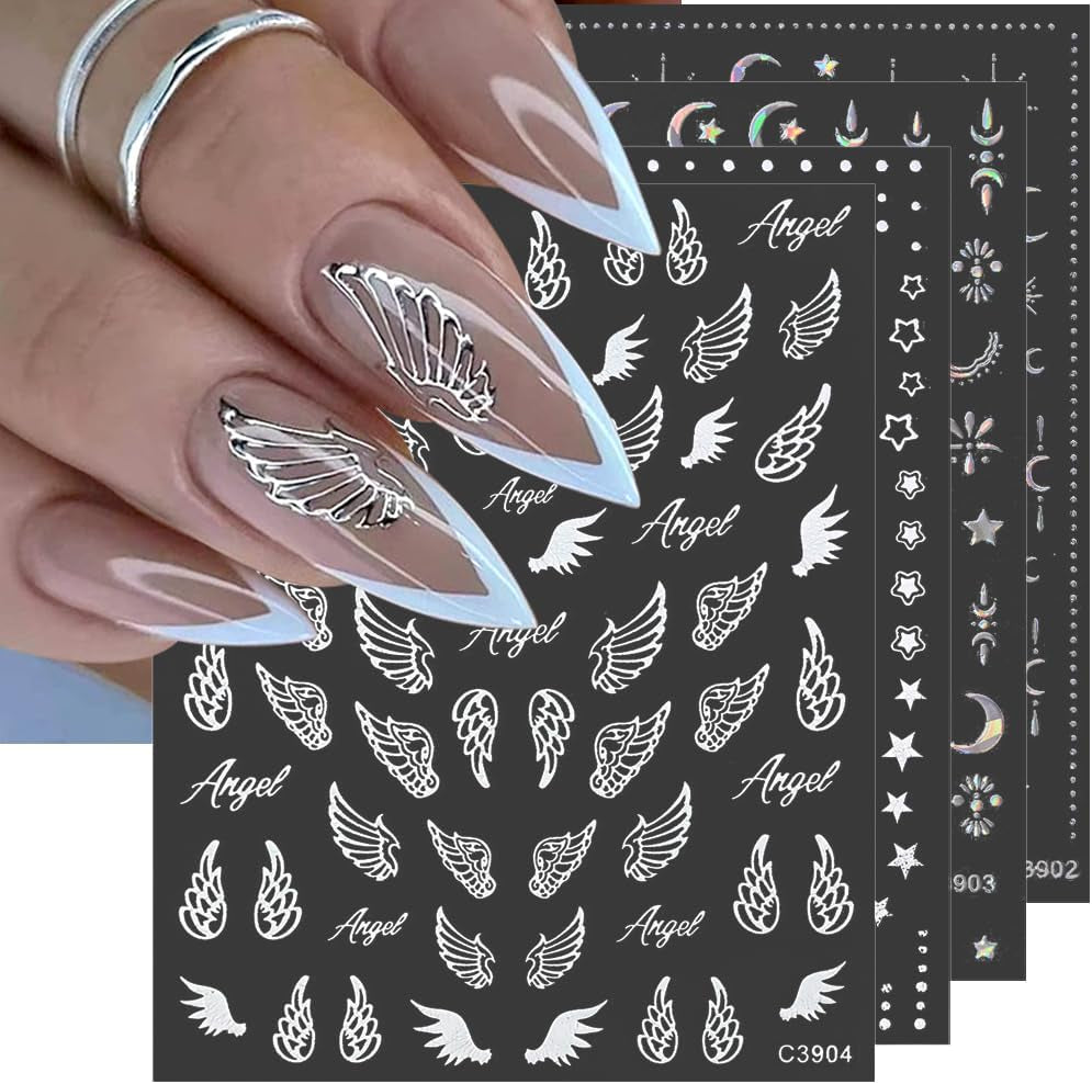 8 listů zlata Moon and Stars Nálepky na nehty Angel Wings Tan Gold Nálepky na nehty Hvězdy Fólie na nehty Samolepicí nálepky na nehty Příslušenství k nehtovému designu Nálepky na nehty