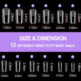Full Cover False Nails 504 Pack 12 velikostí Umělé nehty s lepidlem na nehty Akrylové umělé nehty s úložným boxem pro nehtové salony a domácí nail art (čtvercové)
