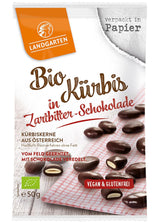 Landgarten Bio dýňová semínka v hořké čokoládě - Veganská čokoládová svačina z pečených dýňových semínek - zdroj hořčíku - 1 x 50 g