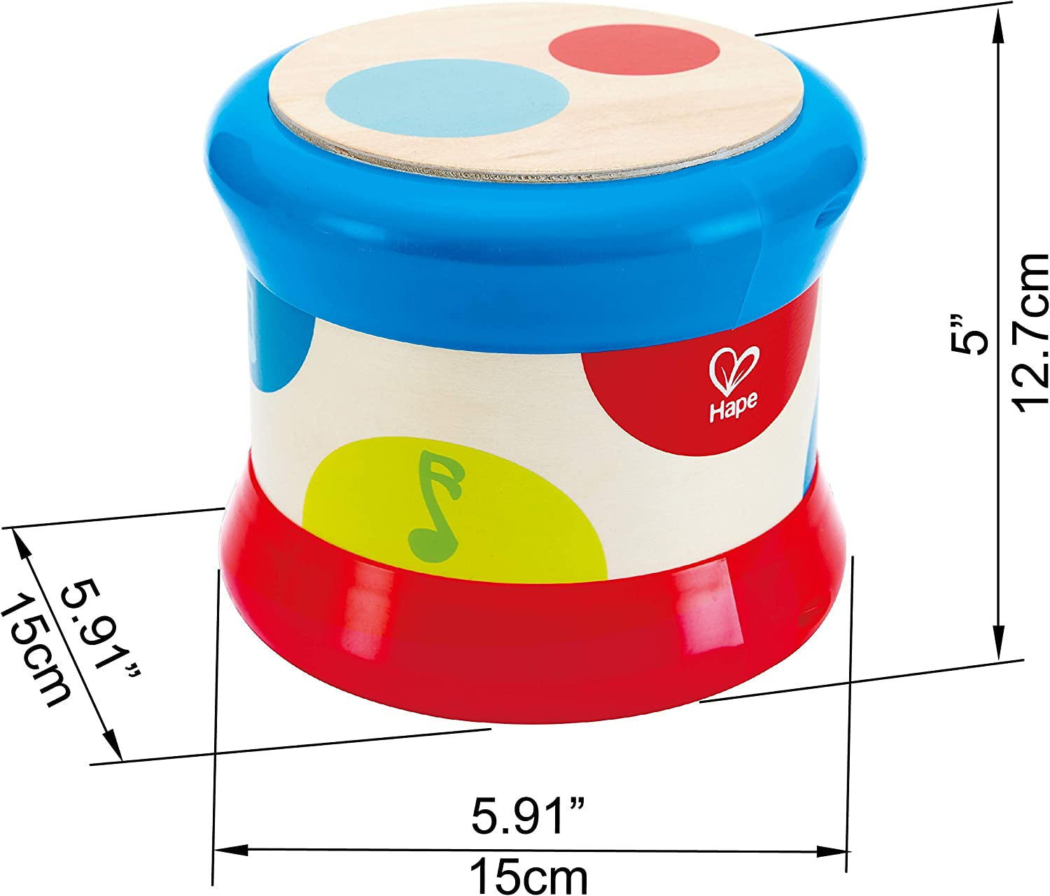 Hape Baby Drum | Pojízdná hudební hračka pro nejmenší, aby se naučila rytmus a různé zvuky, na baterie, od 6 měsíců Baby Toys Naty Shop
