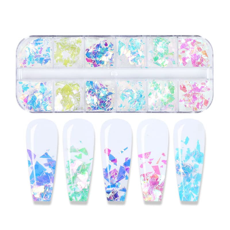 JMEOWIO Nail Glitter 12 Grids Mořská panna Nail Art Dekorace Příslušenství Nail Design