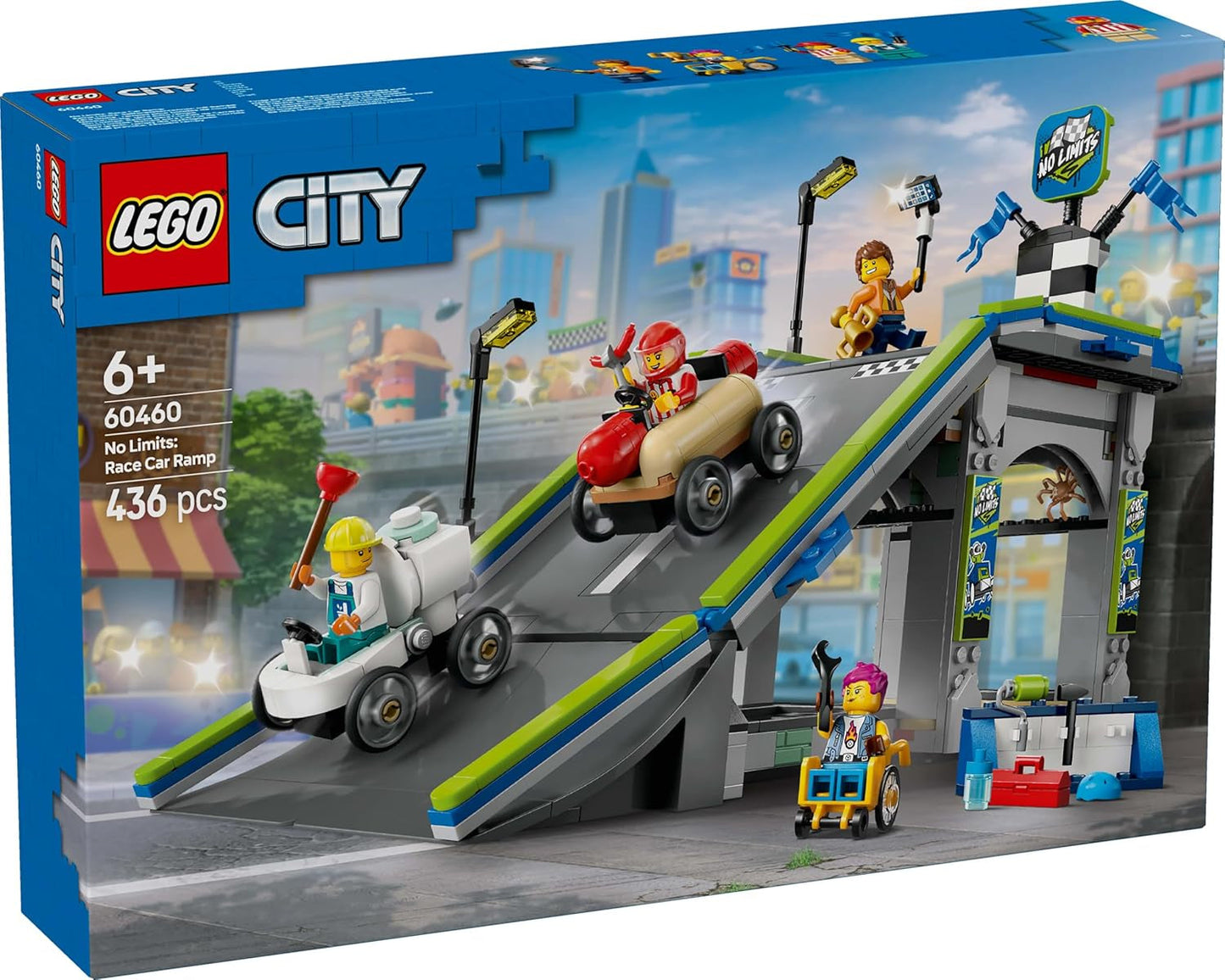 LEGO City No Limits: Závod v mýdlových krabičkách s rampou - Stavebnice pro chlapce a dívky od 6 let - Sada se 2 krabičkami na mýdlo a 4 minifigurkami závodníka - Nápad na dárek pro děti 60460 Stavebnice Besuche den LEGO-Store