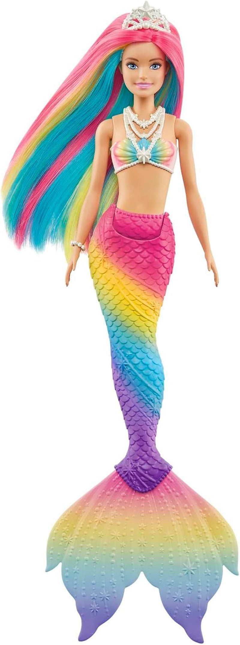 Barbie Dreamtopia Duhová kouzelná mořská panna, mořská panna Barbie s duhovými vlasy, panenka měnící barvu, aktivovaná vodou, hračka pro děti od 3 let, dárek pro dívky, GTF89