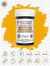 Potravinářské barvivo Sugarflair Colourflex Extra Paste Golden - Jedlé potravinářské barvivo na máslový krém, čokoládu, cukrovou pastu, polevu, fondán, dortové směsi, těsta a další - 25g