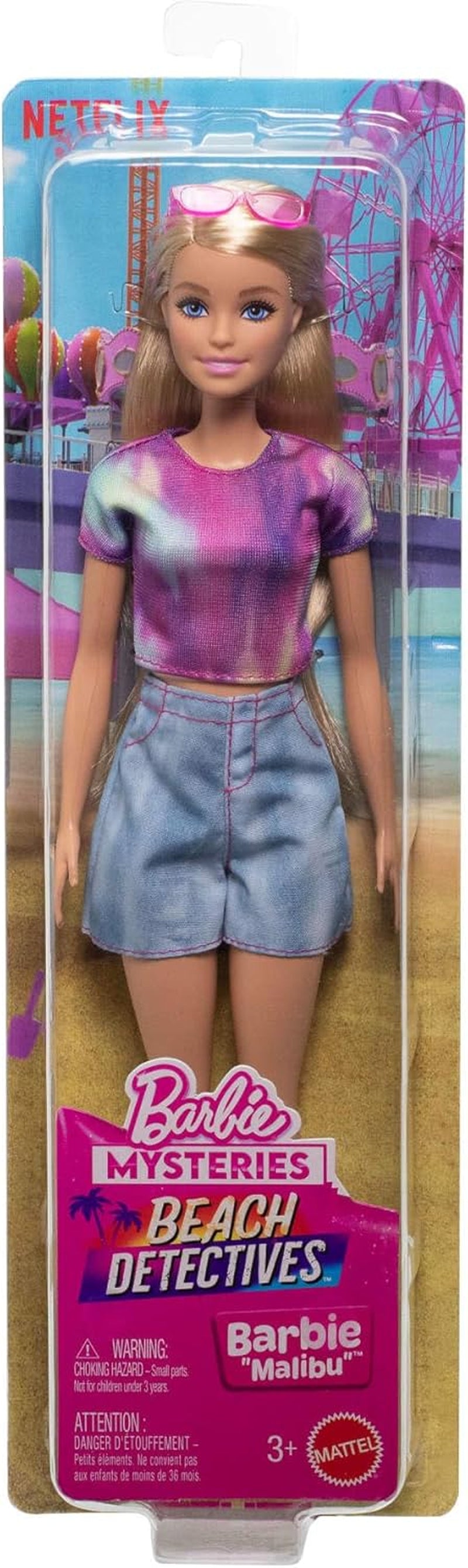 Panenka Barbie Mysteries: Malibu Beach Detectives s originálním oblečením a doplňky, včetně slunečních brýlí, JFV63