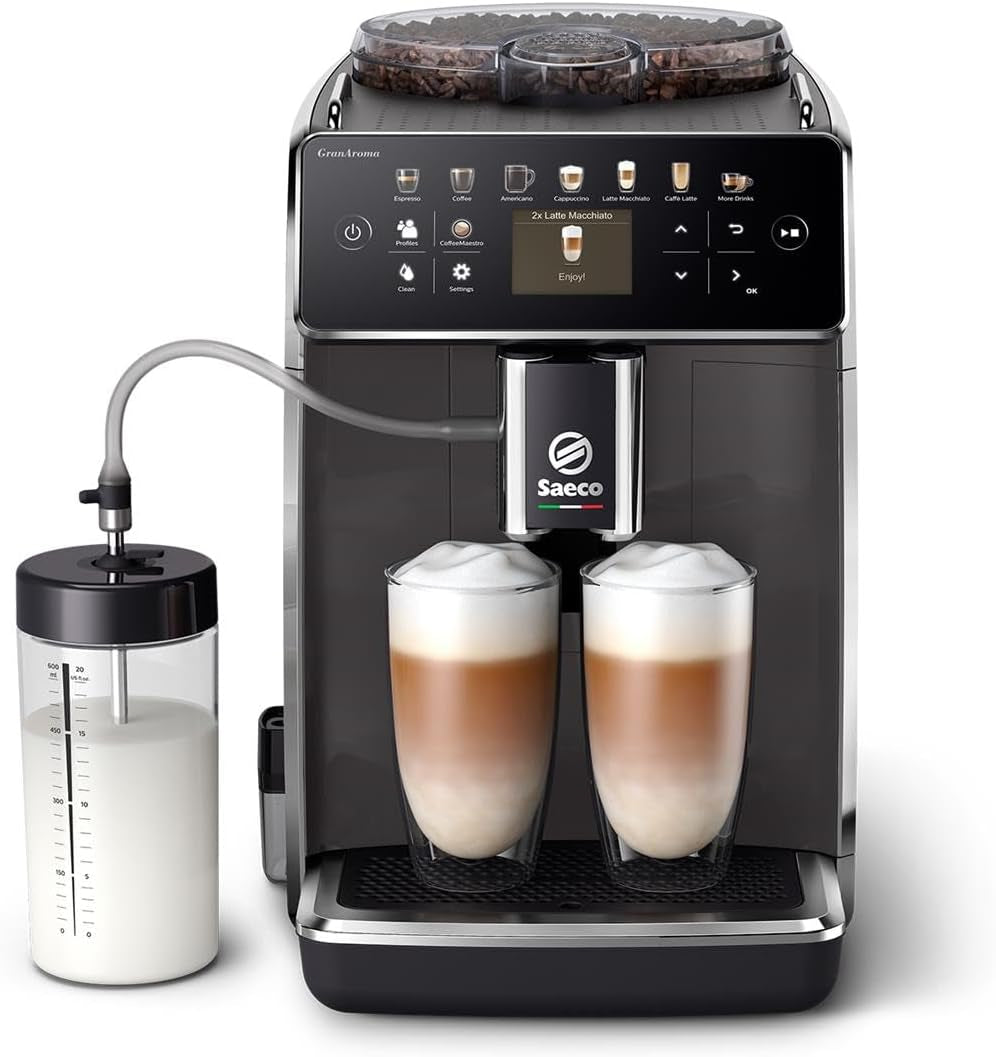 Automatický kávovar Saeco GranAroma – 14 kávových specialit, intuitivní barevný displej, 4 uživatelské profily, keramický mlýnek, 1500 W (SM6580/10)