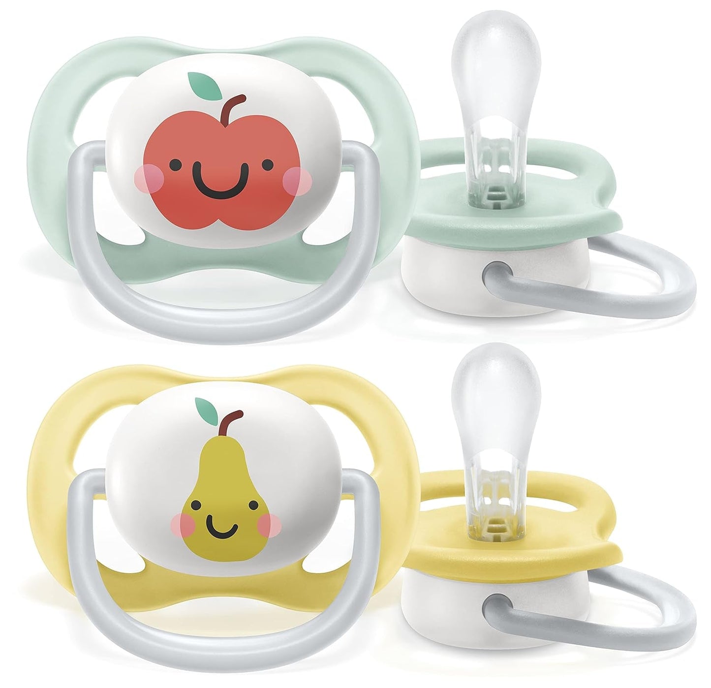 Dudlík Philips AVENT ultra air - 2-balení, bez BPA, prodyšný, pro miminka 0-6 měsíců, včetně pouzdra a sterilizace, jablko/hruška (model SCF080/17)