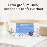 LILLYDOO vlhčené ubrousky 50 kusů 100% extra velké ubrousky bez plastů Neparfémované