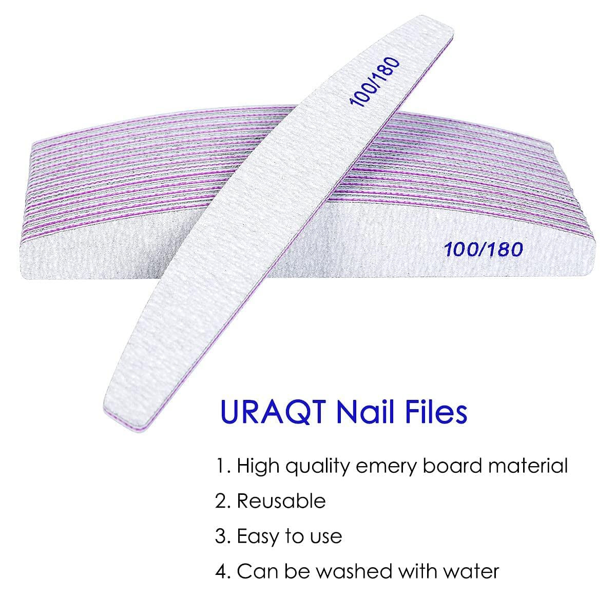 URAQT Professionelle Nagelfeile, 16 Stück, Feile 100/180, Waschbar, Für Nägel, Doppelseitig – Friseursalon, Haustiere (bílá)