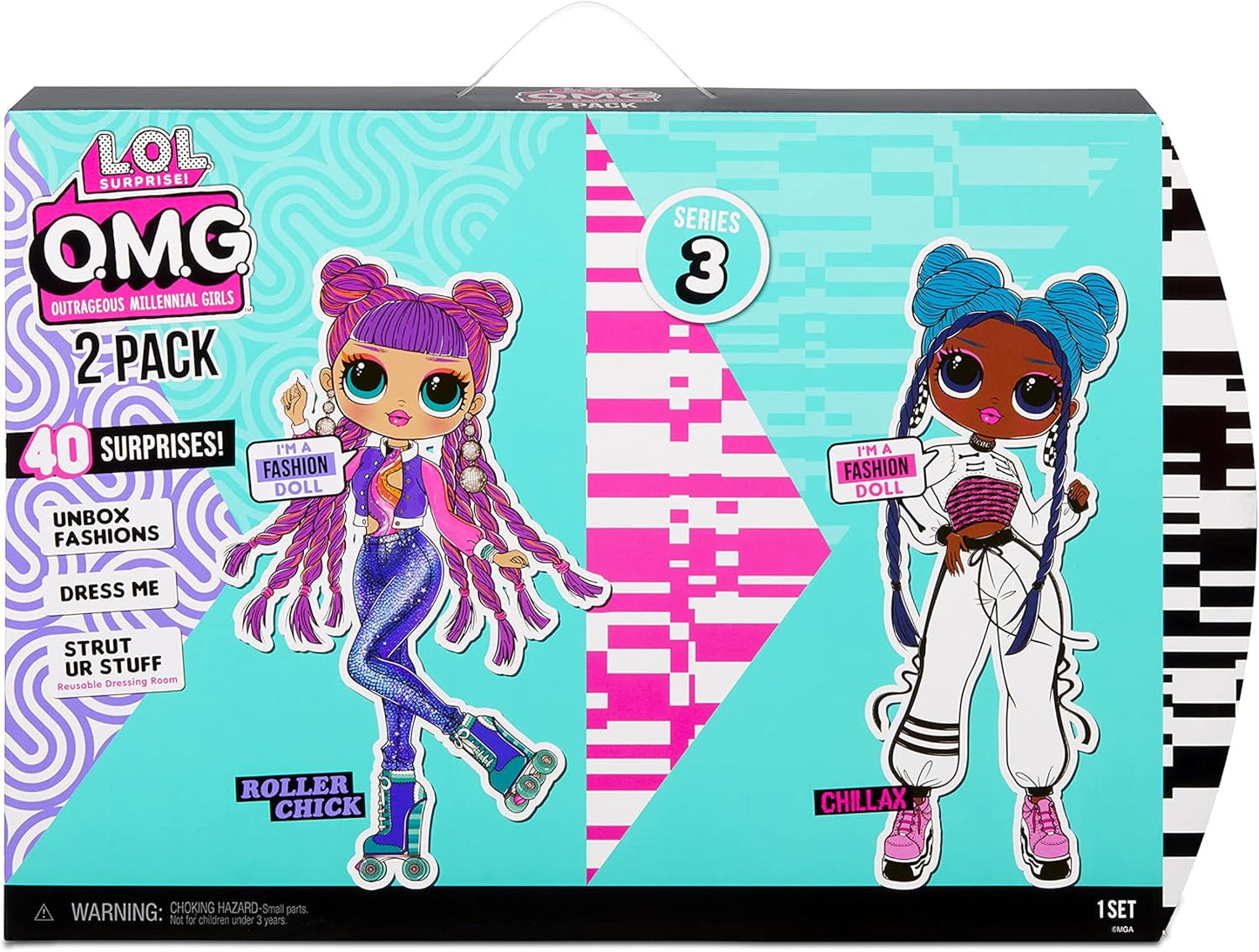 LOL Surprise OMG Fashion Doll 2er-Pack ROLLER CHICK & CHILLAX - Exklusive Puppen mit 40 Überraschungen inkl. Outfity a doplňky - 2-v-1 Verpackungs-Spielset - Serie 3 - Für Kinder ab 4 Jahren