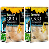 Garnier Olia 110 Cool Ash Blonde Permanentní barva bez amoniaku s vyživujícími přírodními oleji Plné krytí Permanentní barva na šedé vlasy 1 kus (2 balení) Barva na vlasy Naty Shop Výchozí název
