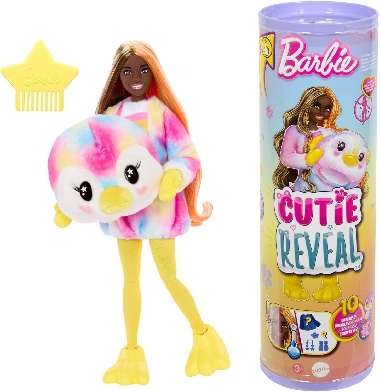 Panenka Barbie Cutie Reveal a doplňky, plyšový kostým batikovaného králíčka a 10 překvapení měnících barvu, řada Color Dream, HRK38 Naty Shop Batikované panenky Pinguin