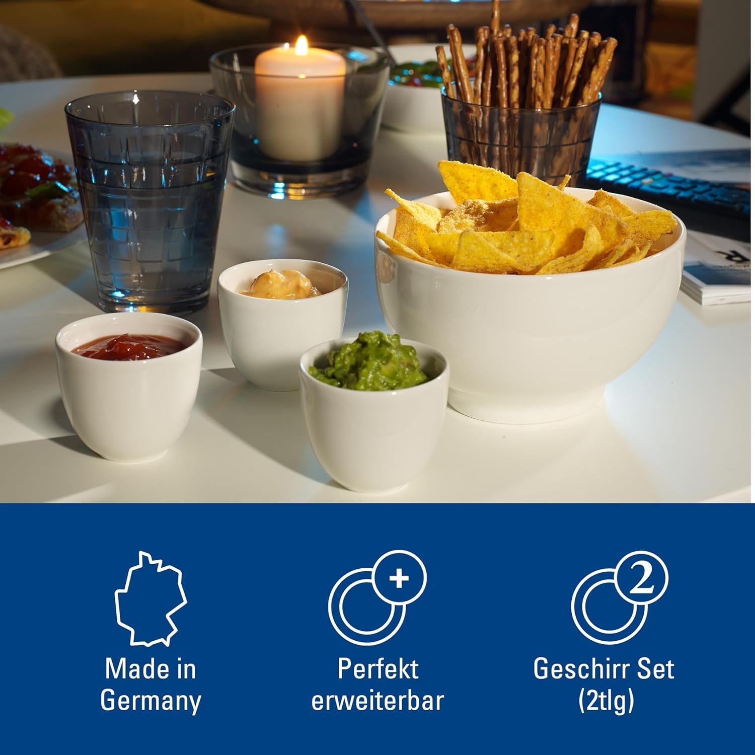 Sada 2 misek na cereálie Villeroy & Boch For Me, bílá, vhodná do myčky, vhodná do mikrovlnné trouby, misky pro 2, misky, misky na cereálie, občerstvení nebo omáčky, talíř, prémiový porcelán