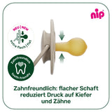 nip - Cherry Green | 0-6 měsíců | Balení 4 ks | Dětský dudlík, vhodný pro kojení a prořezávání zoubků. Udržitelný dudlík, vyrobený z přírodních surovin, světle zelená/hnědá