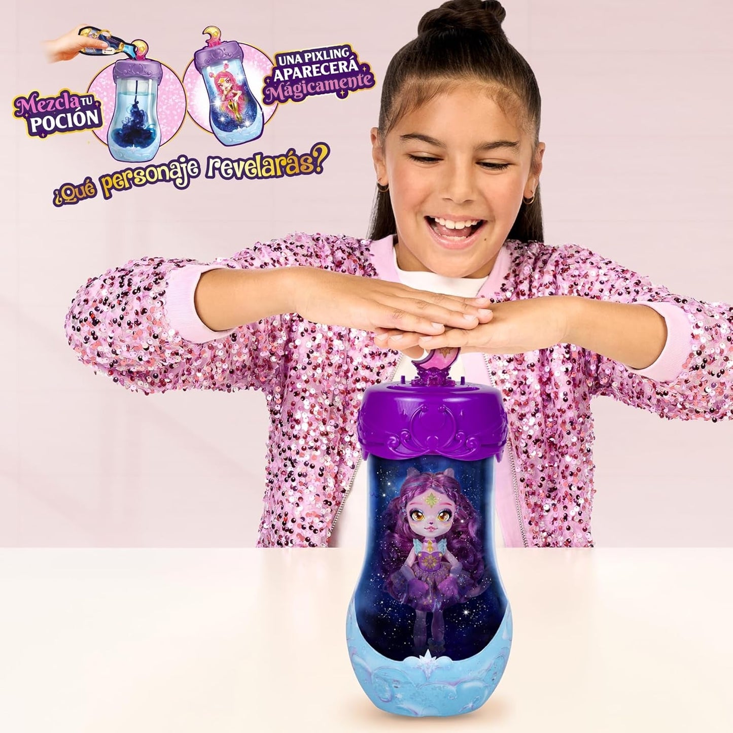 Kouzelné panenky Pixlings, 4 různé panenky – 2 nové – 15cm módní panenka – Kouzelné lektvary – Tajná hračka lektvaru (MG101000)